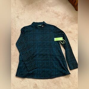 Women's Long Sleeve Mock Neck Top in Teal Plaid
